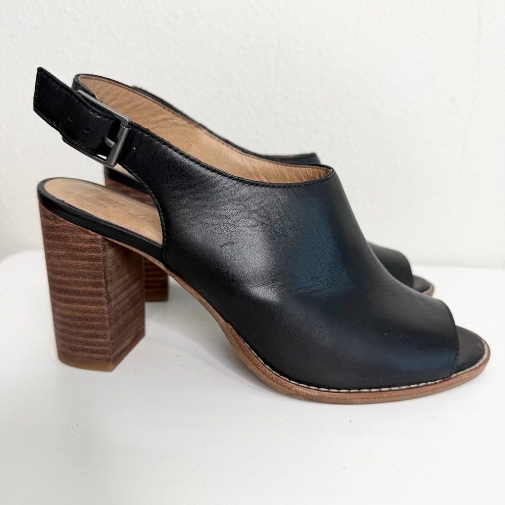 Madewell The Cary Open Toe Slingback Block Heel Sandals Black Size 10